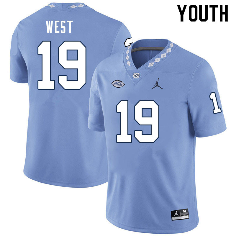 Youth #19 Ethan West North Carolina Tar Heels College Football Jerseys Sale-Carolina Blue